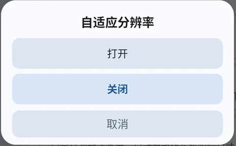 自适应分辨率打开或关闭选项